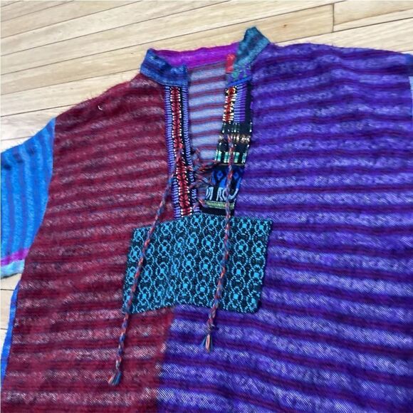 Boho Surfer Beach Sweater Adult L Tribal Beach Knit Aqua ColorBlock Pullover M/L - Picture 16 of 16